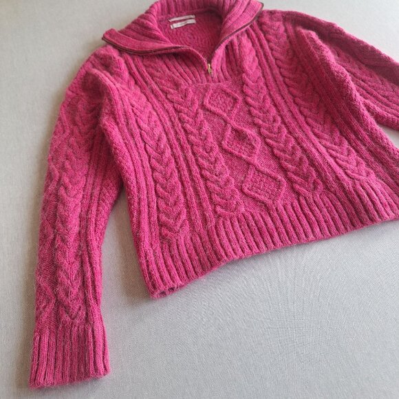 💙 Anthropologie Pink Quarter Zip Fuzzy Sweater Size S/M Preppy Fishermancore - Picture 3 of 8